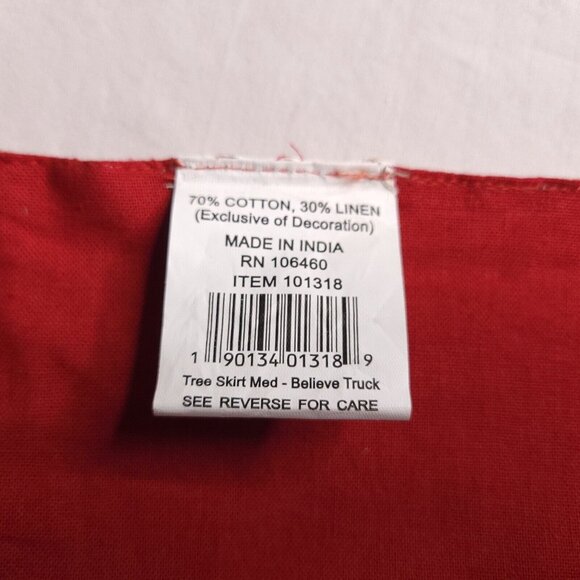 Primitives By Kathy Believe Truck Christmas Tree Skirt 24 in Red Pompom Trim - Picture 5 of 5